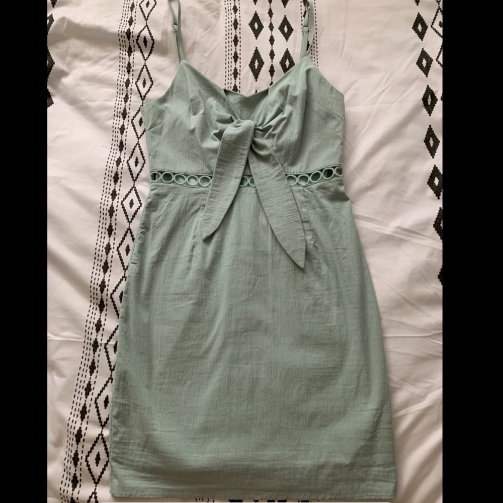 Light blue/ mint mini dress w bow detail & cutouts